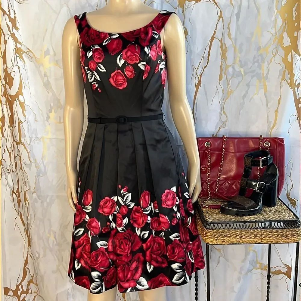 *White House black market brand beautiful red rose satin dress